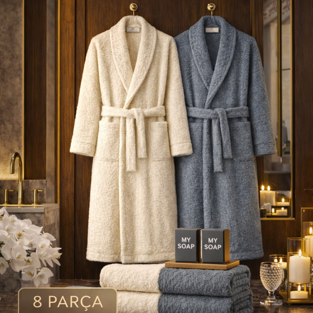 8 Piece Family Bathrobe & Towel Spa Set 100% Cotton