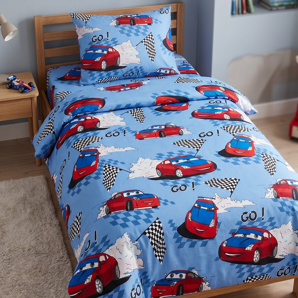 Racing Car Kids Bedding Set – 3 Piece Single Duvet Cover Set