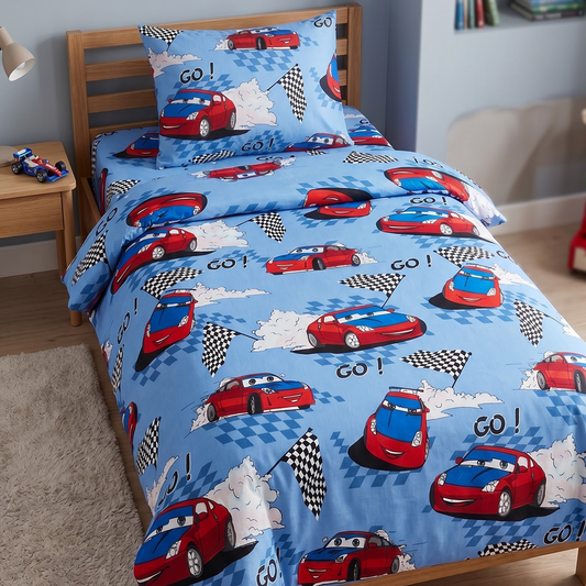 Racing Car Kids Bedding Set – 3 Piece Single Duvet Cover Set